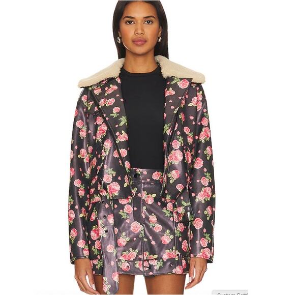 For Love & Lemons Wren Vegan Leather Moto Jacket Rose Floral Print Small NEW